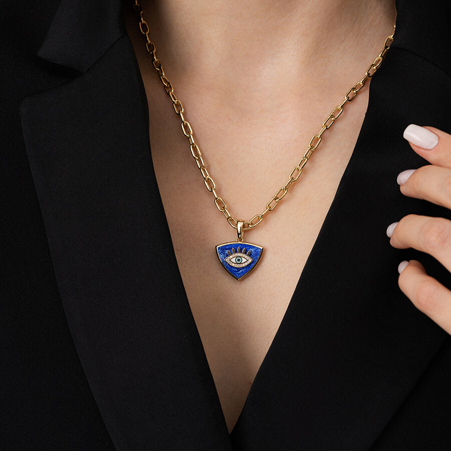 Gold Enamel Evil Eye Medallion Necklace