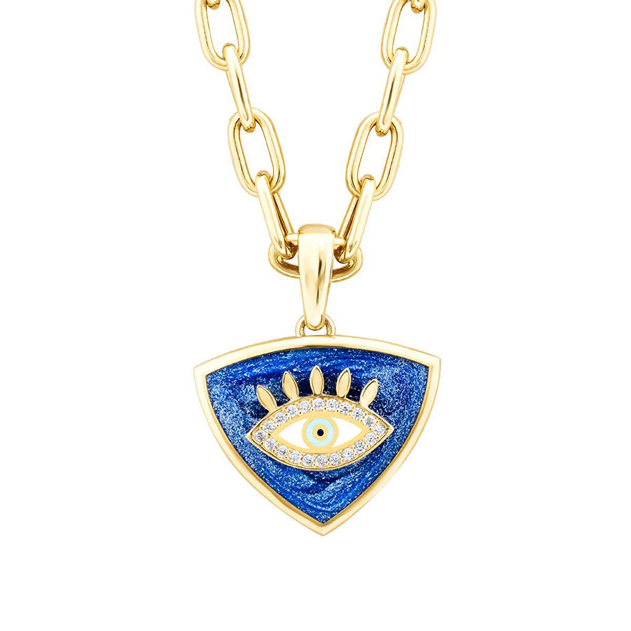 Gold Enamel Evil Eye Medallion Necklace
