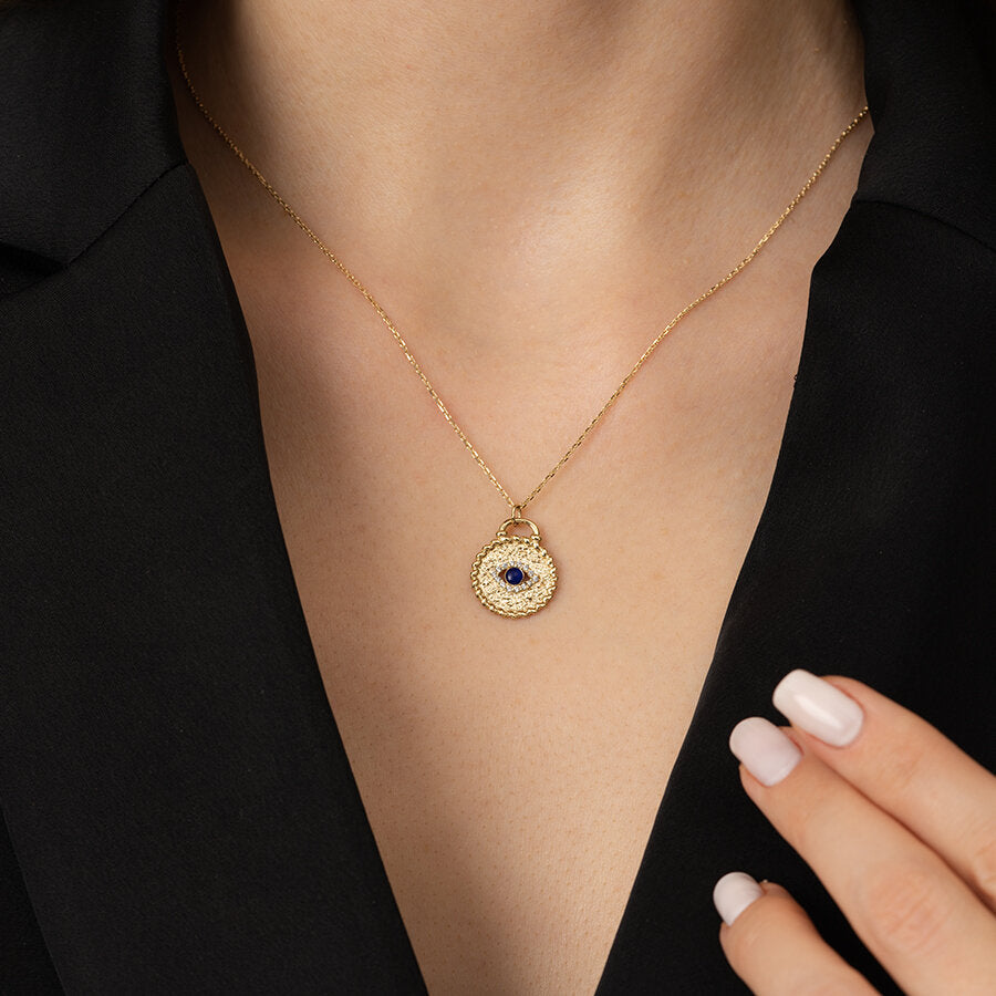 Gold Blue Stone Eye Necklace