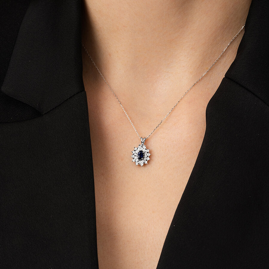 0.44 Carat Diamond Sapphire Necklace