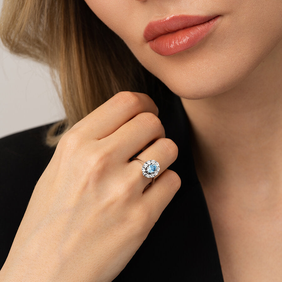 0.60 Carat Diamond Blue Topaz Ring