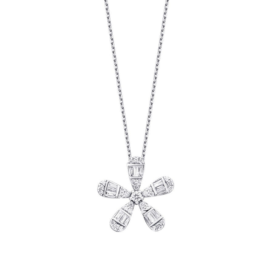 0,23 Carat Diamond Baguette Flower Necklace