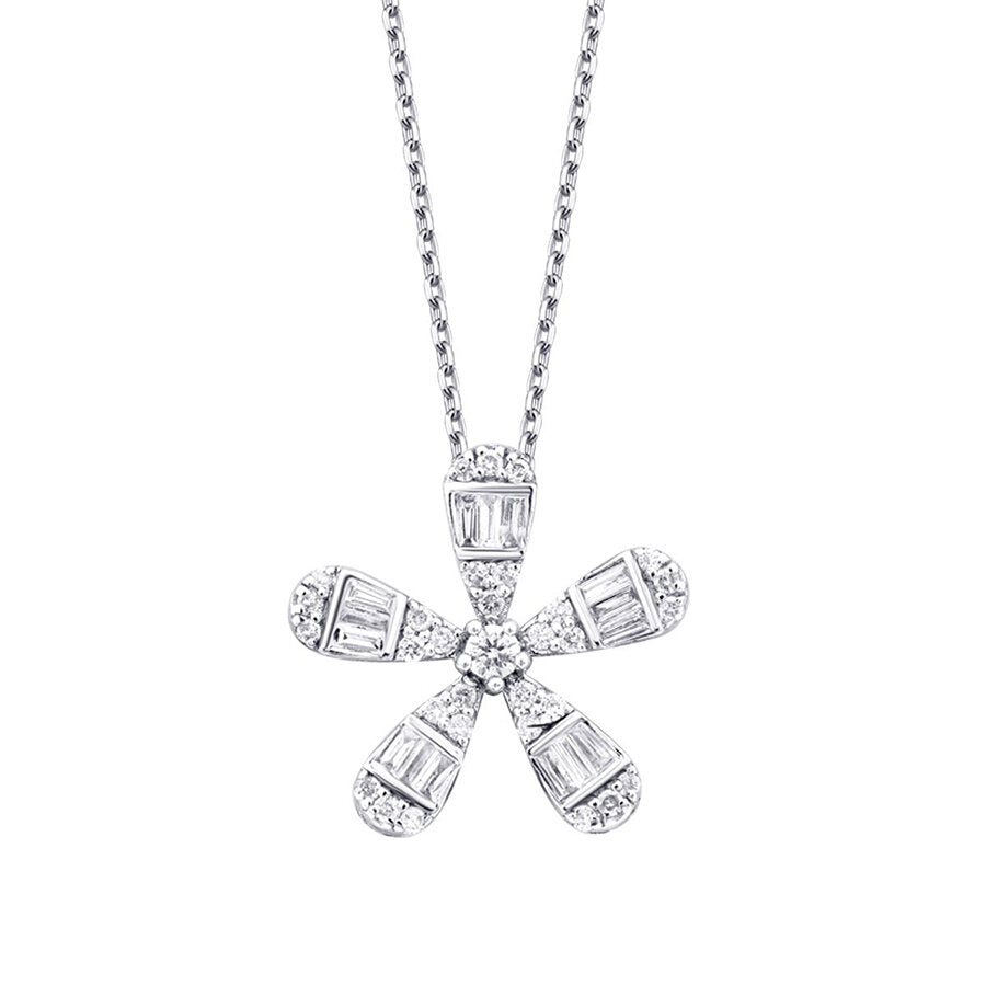 0,23 Carat Diamond Baguette Flower Necklace