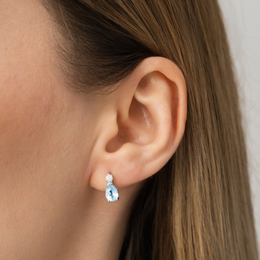 1.83 Carat Diamond Blue Topaz Earrings