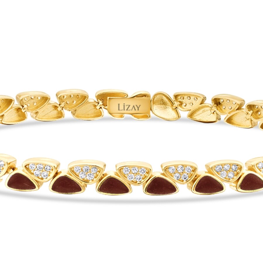 Gold Red-Brown Enamel Stone Bracelet