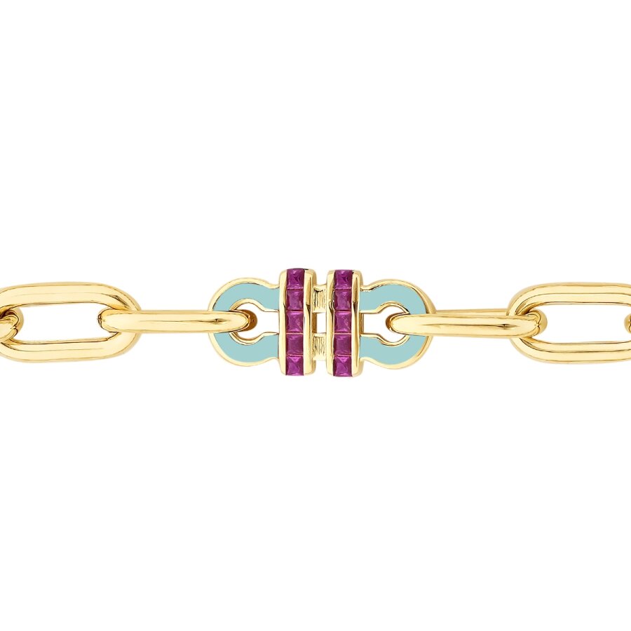 Gold Fuchsia Stone Trend Chain Bracelet