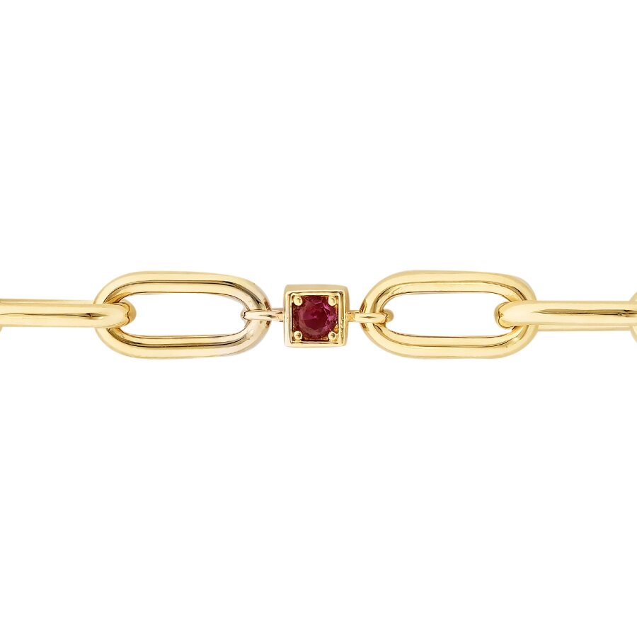Gold Fuchsia Stone Chain Bracelet