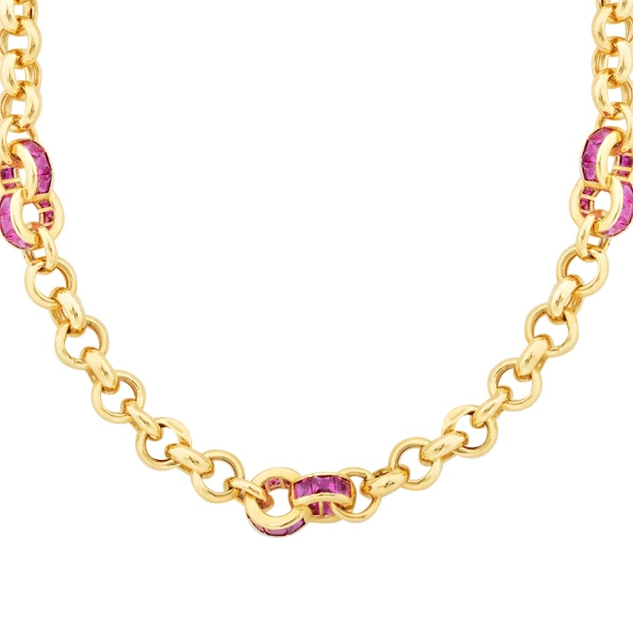 Gold Fuschia Thick Chain Necklace