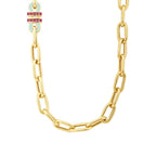 Gold Fuschia Stone Trend Chain Necklace