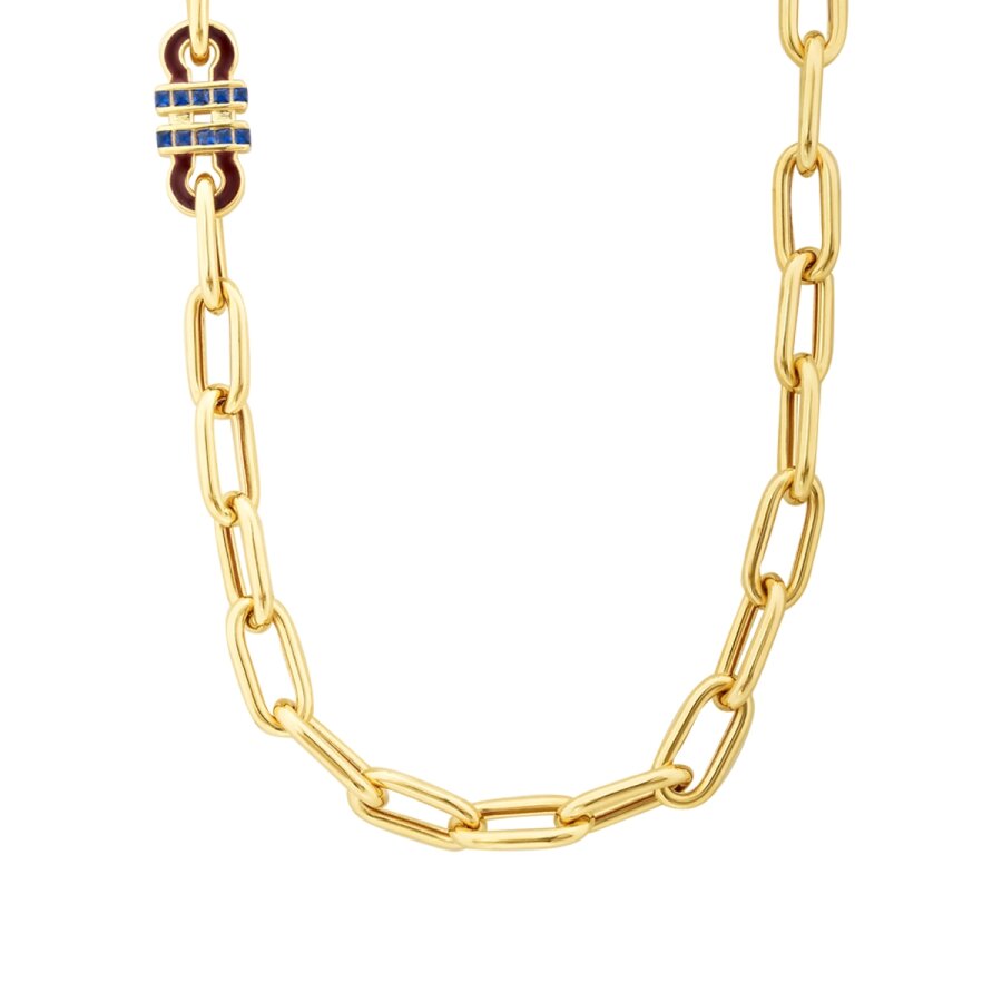 Gold Navy Blue Stone Trend Chain Necklace