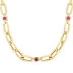 Gold Fuschia Stone Detailed Chain Necklace