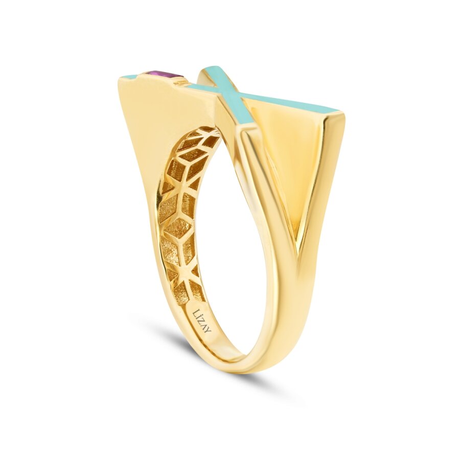 Gold Stone Geometric Blue Ring
