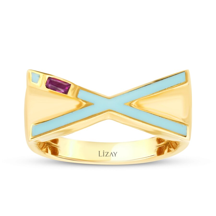 Gold Stone Geometric Blue Ring