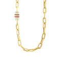 Gold Fuschia Stone Trend Chain Necklace