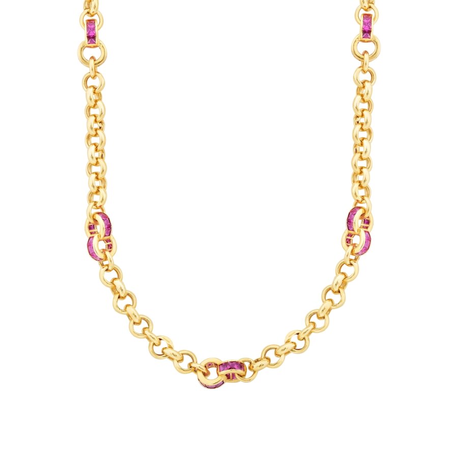 Gold Fuschia Thick Chain Necklace