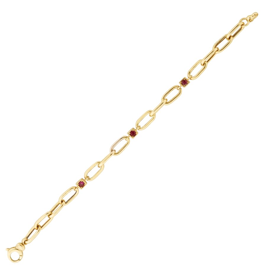 Gold Fuchsia Stone Chain Bracelet