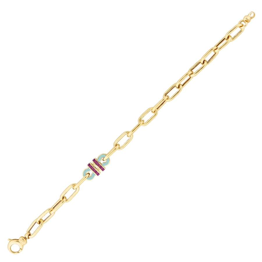 Gold Fuchsia Stone Trend Chain Bracelet