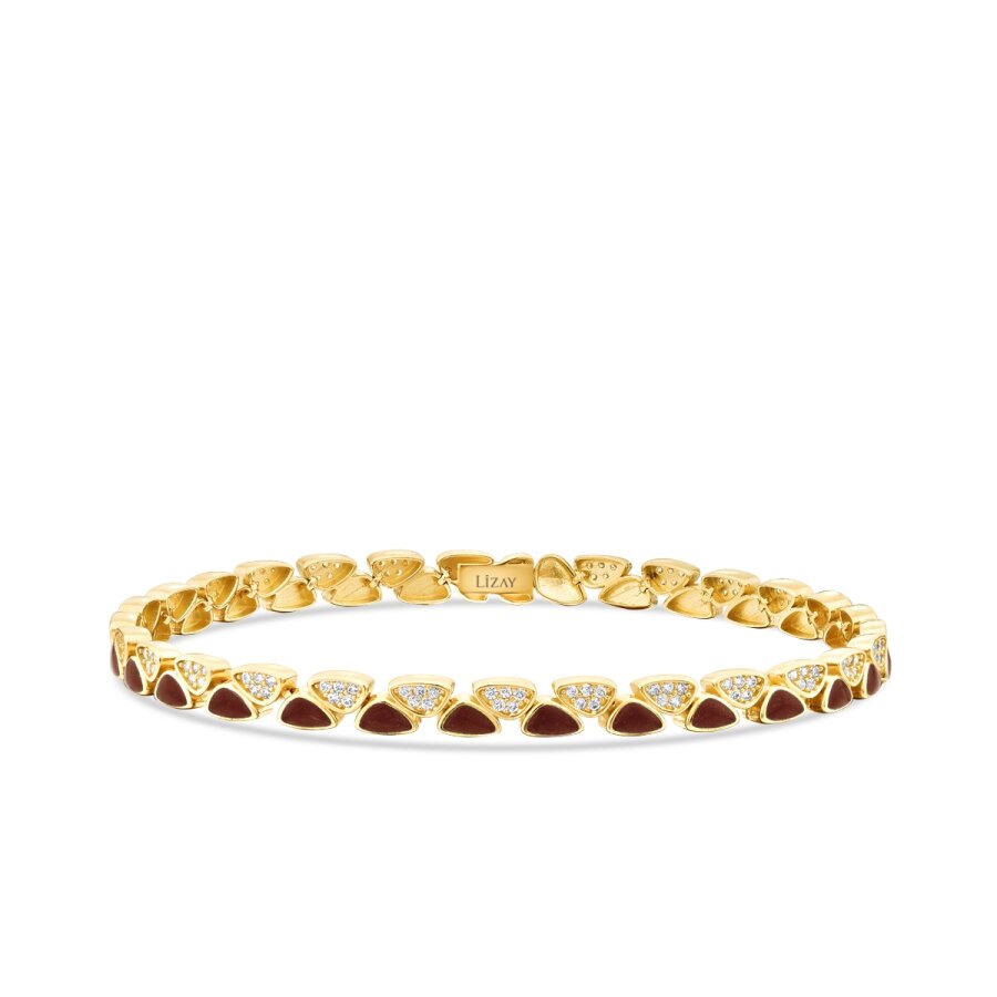Gold Red-Brown Enamel Stone Bracelet