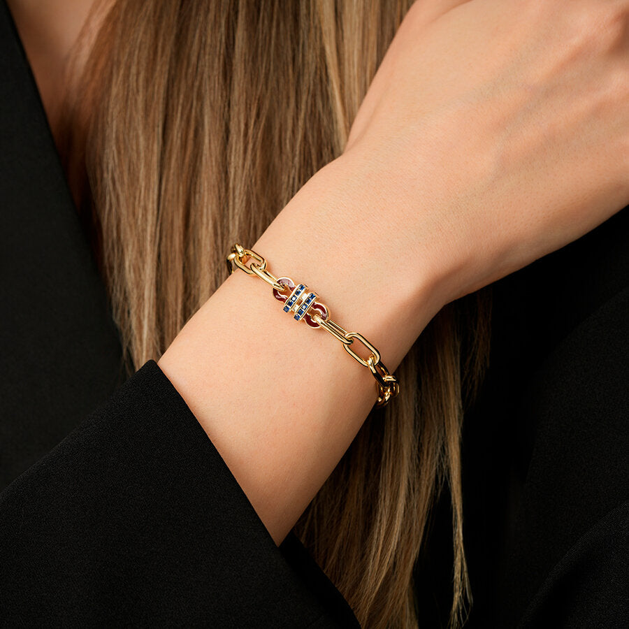 Gold Navy Stone Trend Chain Bracelet