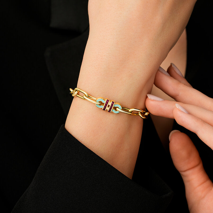Gold Fuchsia Stone Trend Chain Bracelet