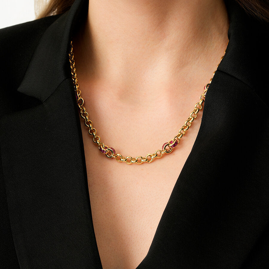 Gold Fuschia Thick Chain Necklace