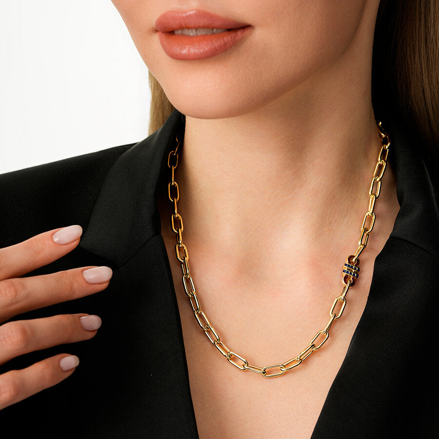 Gold Navy Blue Stone Trend Chain Necklace