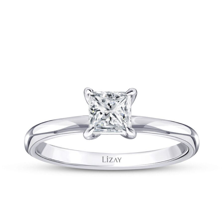 0,80 Carat Diamond Princess Solitaire Engagement Ring