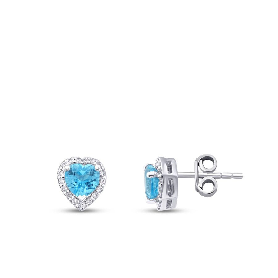1,28 Carat Diamond Blue Topaz Heart-Shaped Earrings