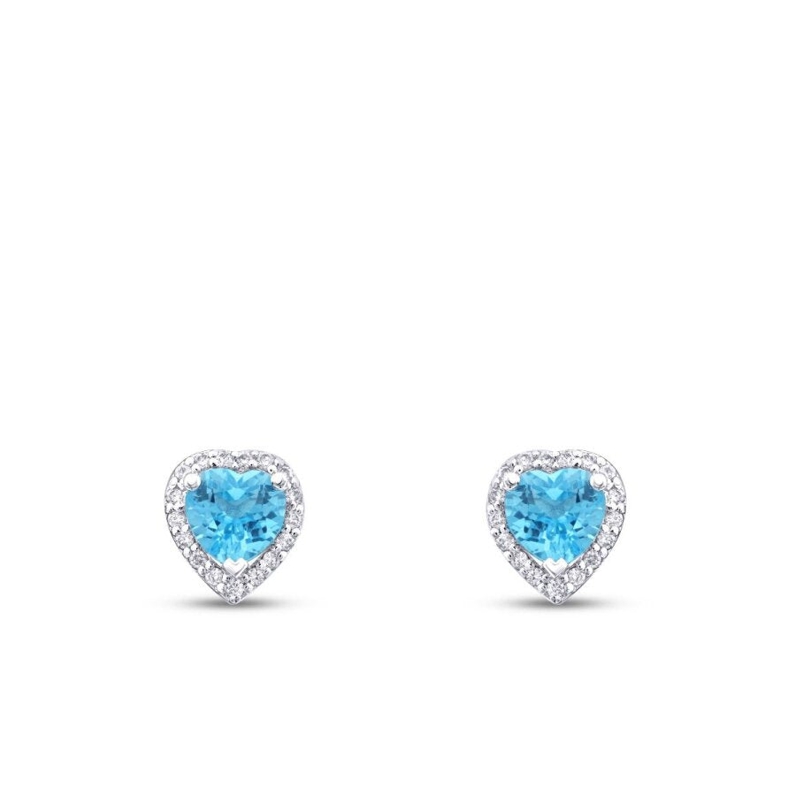 1,28 Carat Diamond Blue Topaz Heart-Shaped Earrings