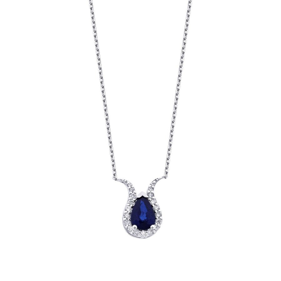 0,97 Carat Diamond Sapphire Pear Necklace
