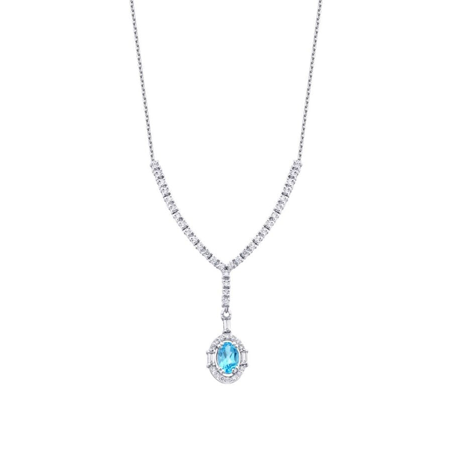 0,98 Carat Diamond Blue Topaz Baguette Necklace