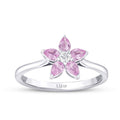 0,56 Carat Diamond Pink Sapphire Flower Ring