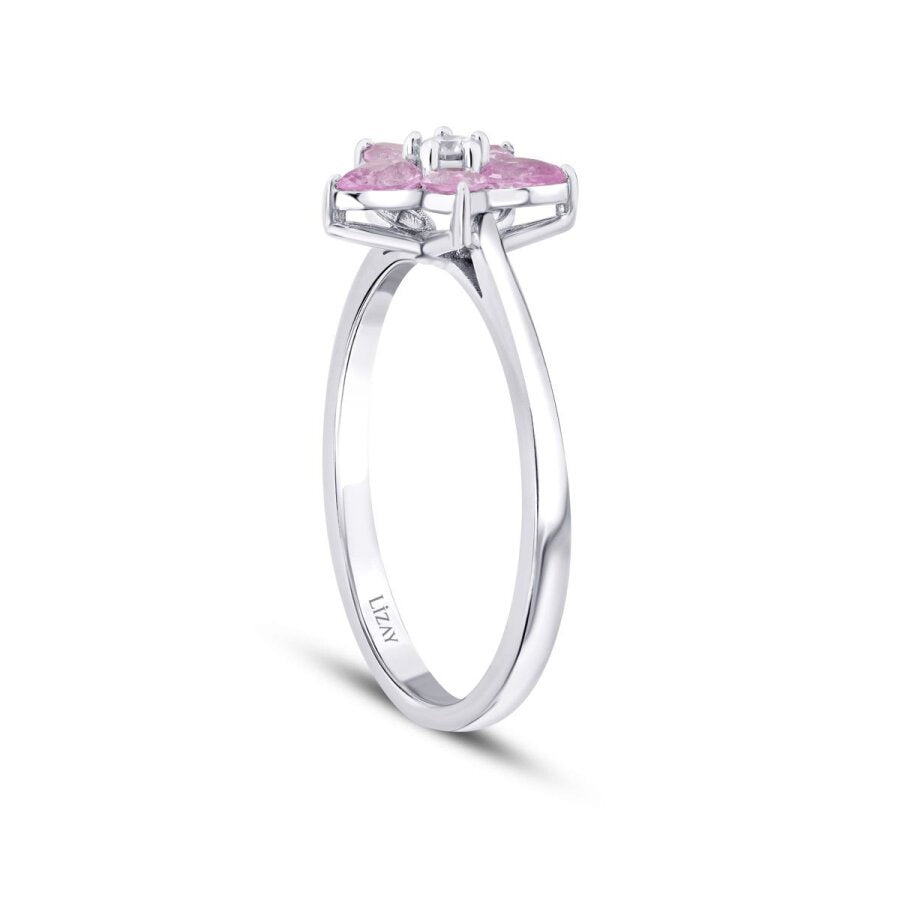 0,56 Carat Diamond Pink Sapphire Flower Ring