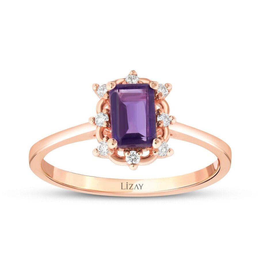 0,62 Carat Diamond Emerald Amethyst Ring