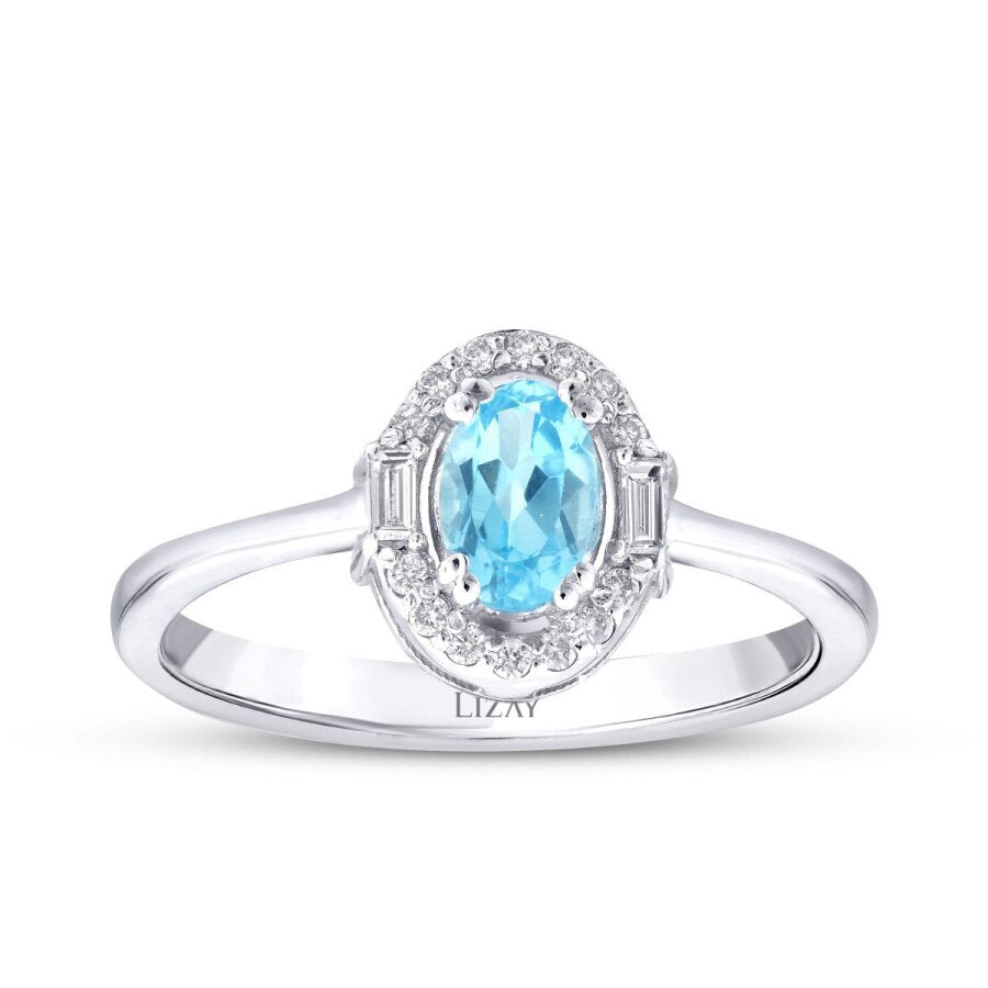 0,67 Carat Diamond Blue Topaz Baguette Ring