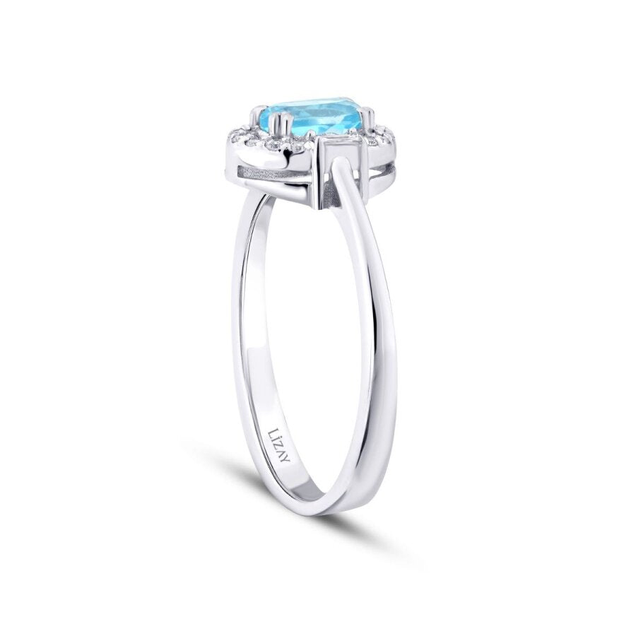0,67 Carat Diamond Blue Topaz Baguette Ring