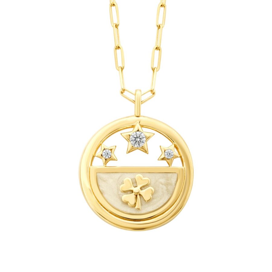 Gold Clover and Star Enamel Luck Charm Necklace
