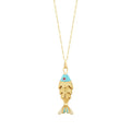 Gold Blue Enamel Fish Trend Necklace