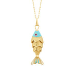 Gold Blue Enamel Fish Trend Necklace