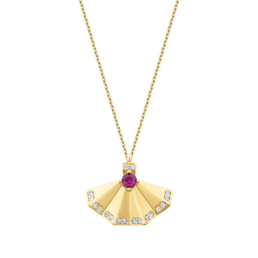 Gold Purple Stone Fan Necklace