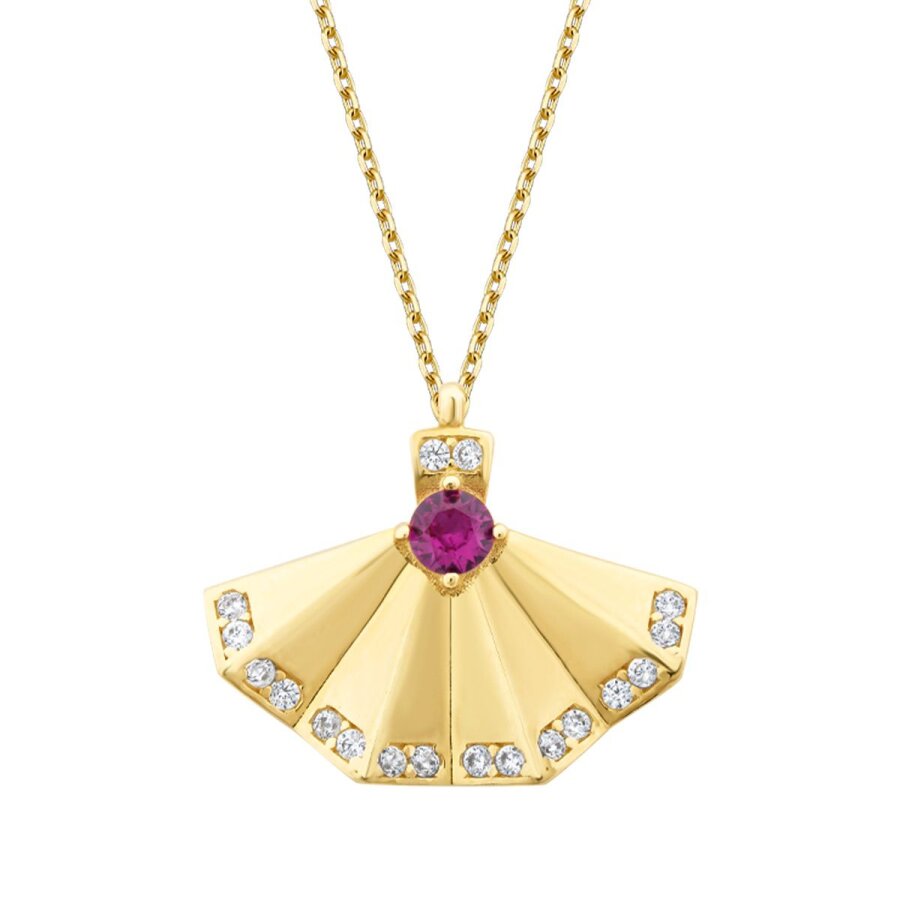 Gold Purple Stone Fan Necklace
