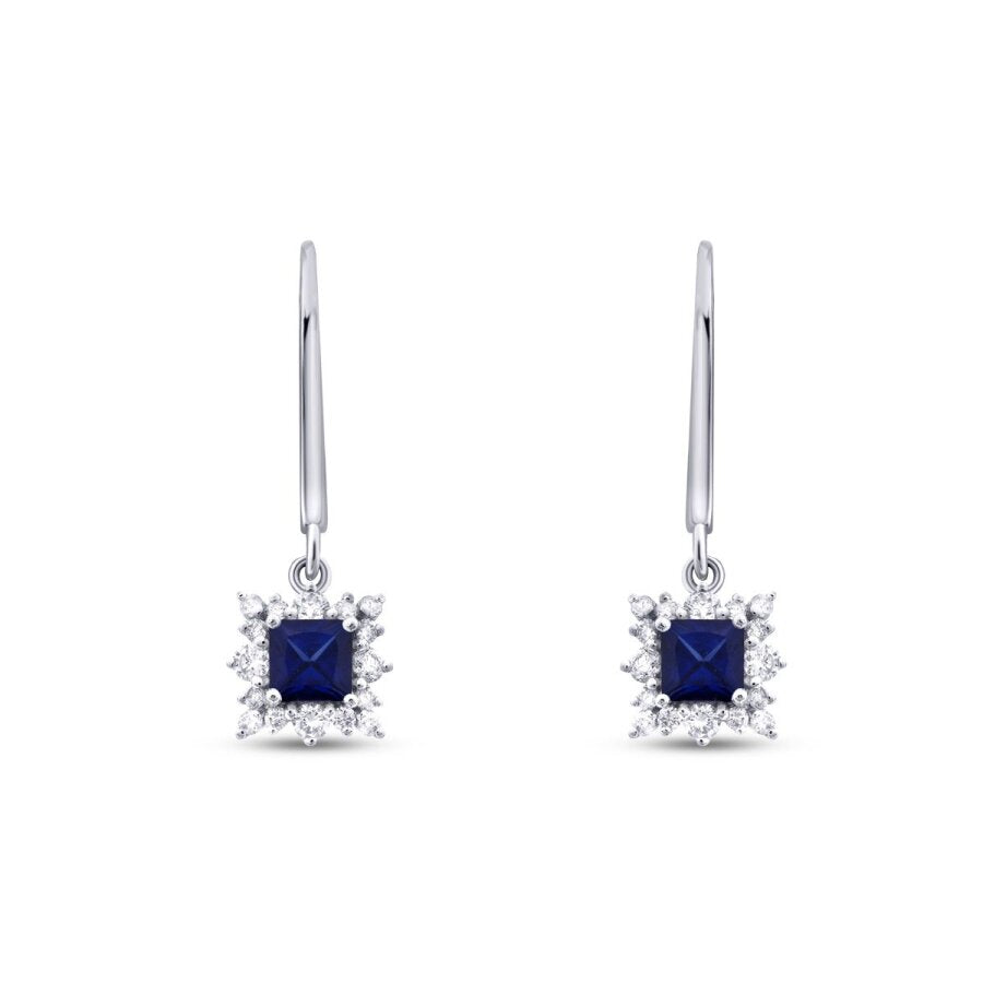 0,80 Carat Diamond Square Sapphire Earrings