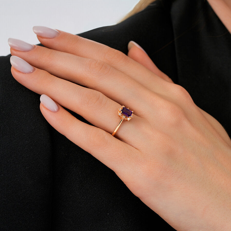 0,62 Carat Diamond Emerald Amethyst Ring
