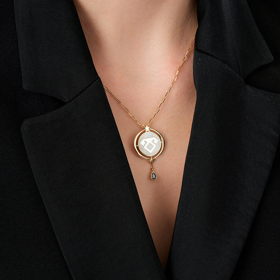 Gold Enamel Elibelinde Motif Necklace