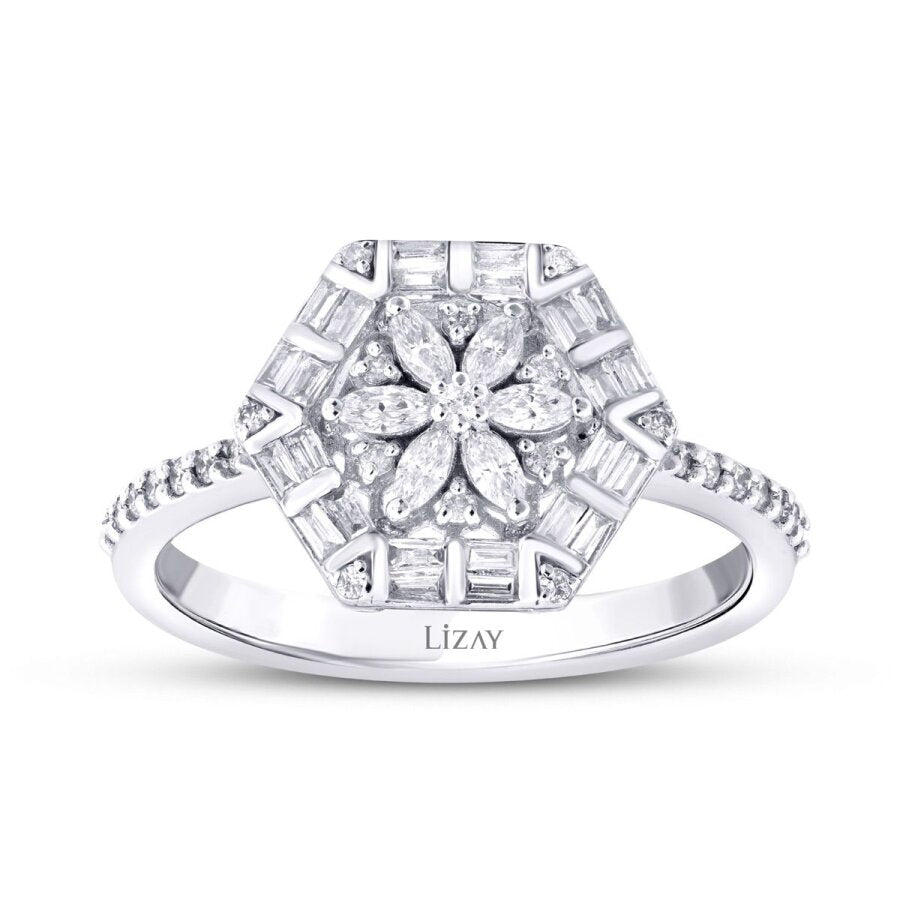 0,43 Carat Diamond Baguette Flower Ring