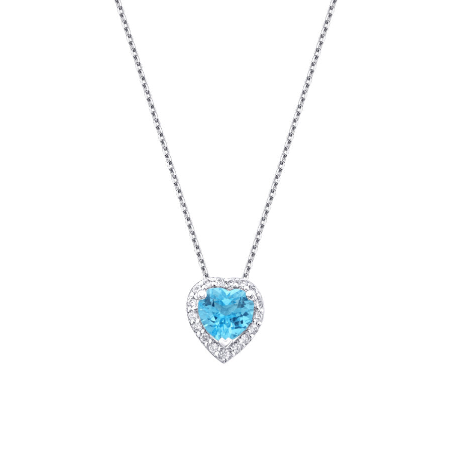 0,61 Carat Diamond Blue Topaz Heart Necklace