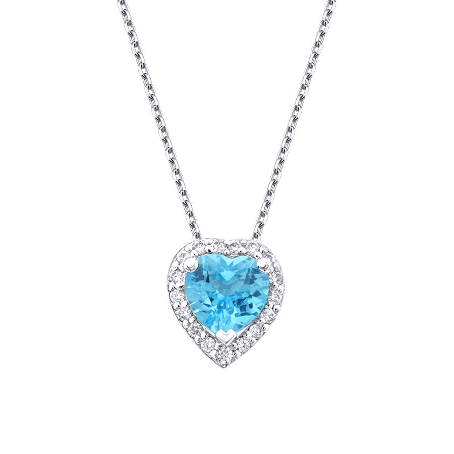 0,61 Carat Diamond Blue Topaz Heart Necklace
