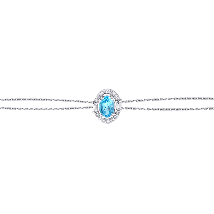 0,63 Carat Diamond Baguette Blue Topaz Bracelet