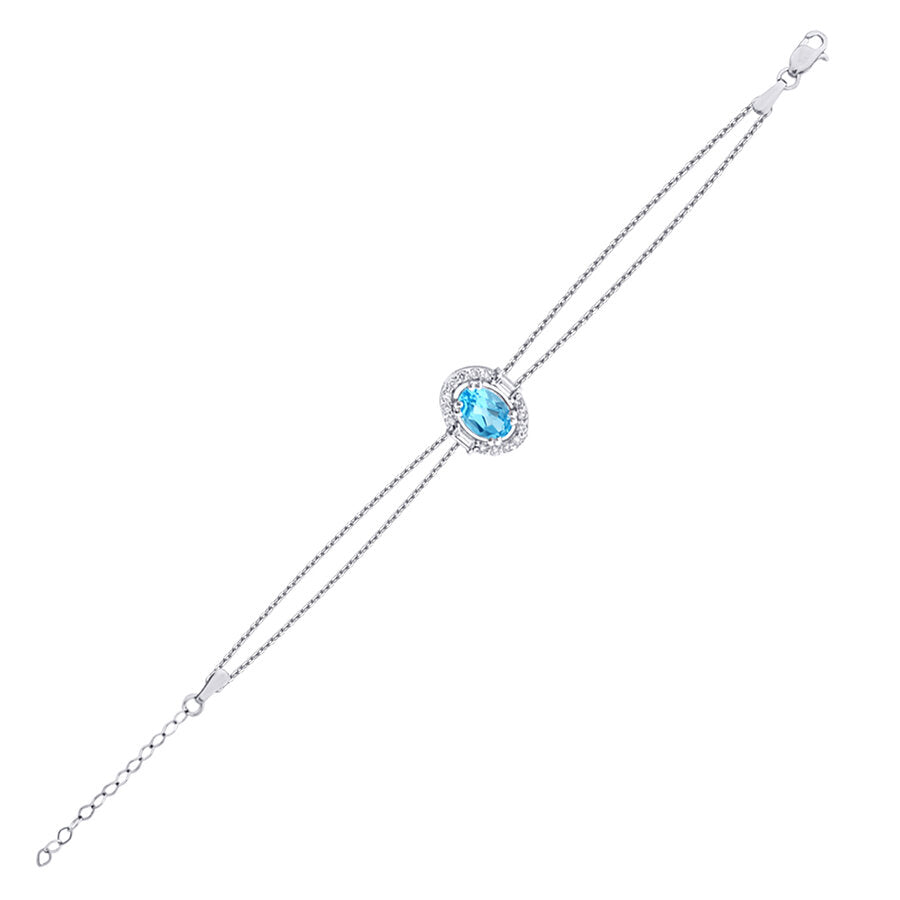 0,63 Carat Diamond Baguette Blue Topaz Bracelet