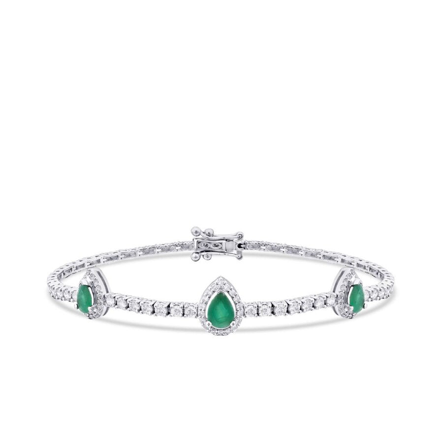 2,45 Carat Diamond Pear Emerald Bracelet